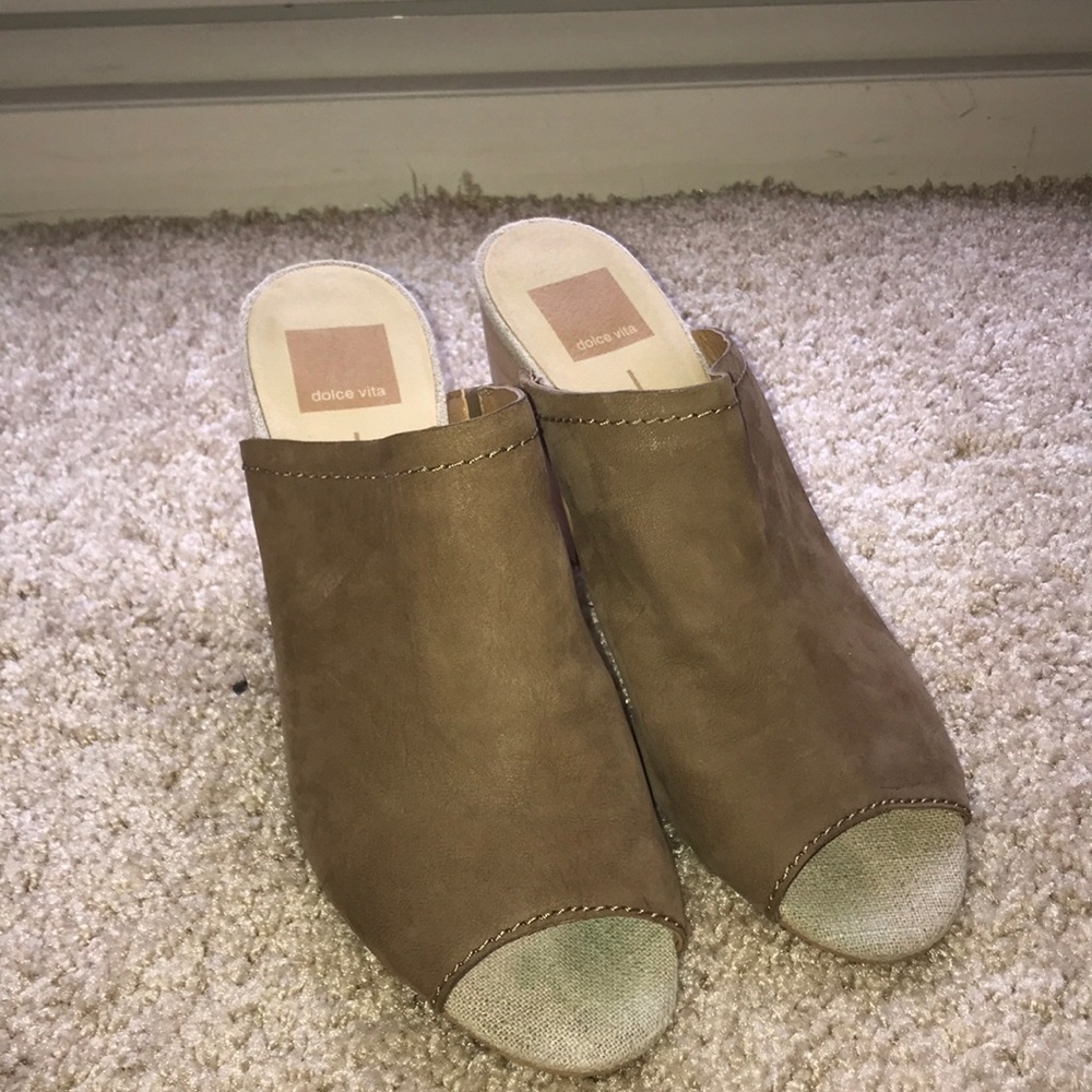 High-heeled suede mules